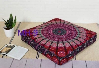 35" Indian Pink Peacock Mandala Square Floor Pillow Case Cushion Cover Dog Beds - Image 1 of 2