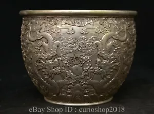 6" Qianlong Marked Chinese Silver Dynasty Dragon Beast Jar Pot Crock - Picture 1 of 12