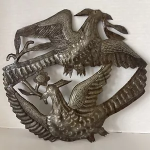 Metal Art Sculpture “Nesting Birds In Flight” Haiti 12x12” Signed Romel Vintage - Picture 1 of 11