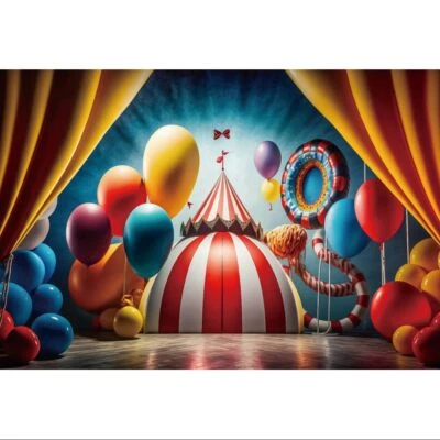 25x18m Zirkus Fotografie-Hintergrund Rotes Zelt Ballon Holzboden Vorhang Bühn... - Bild 1 von 4