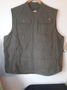 NWT Wrangler Workwear Mens Green Quilted Lined Duck Work Vest SZ 2XL Pockets - Picture 1 of 7