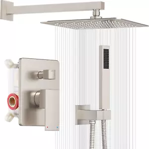 Shower System, Bathroom 10 Inches Rain Shower Head with Handheld Combo Set, Wall - Picture 1 of 9