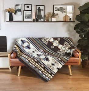 Reversible ALPACA Wool THROW BLANKET Andean & Southwestern Pattern 80" X 42" - Picture 1 of 5