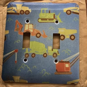 2 Light Switch Cover,  Child Room, Construction Equipment/Trucks Blue New - Picture 1 of 6