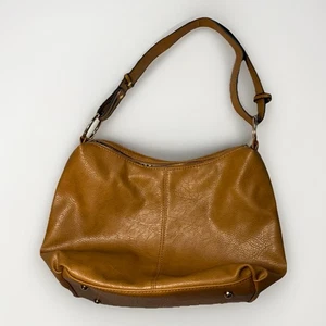 Flux Leder Beuteltasche Stil Tasche Handtasche braun gold große Ringe Reißverschlüsse zwei Seiten - Bild 1 von 13