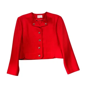 80s Vintage Pendleton Wool Blazer Cropped Red Jacket Virgin Wool USA Med Petite - Picture 1 of 10