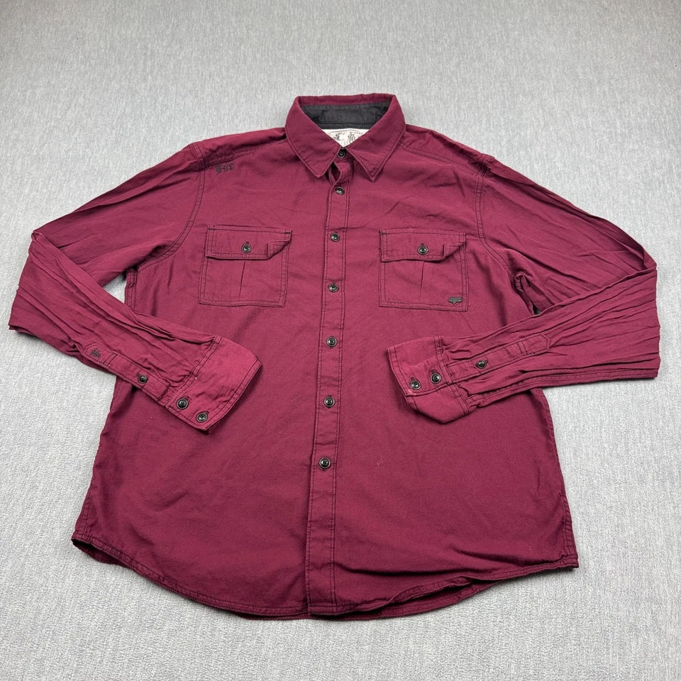 Fox Racing Shirt Mens XL Burgundy Button Canvas Western Rodeo Cowboy Long Sleeve - Image 1 of 4