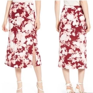 CHELSEA28 Floral Print Midi Skirt Red Pink M Chic - Picture 1 of 6