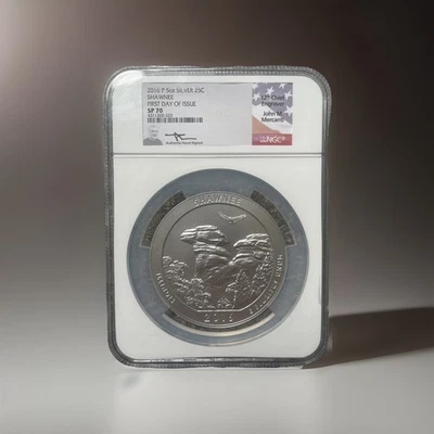 2016-P 5 OZ .999 Silver SP70 Mercanti Sign NGC Shawnee ATB First Day Issue Coin - Image 1 of 4