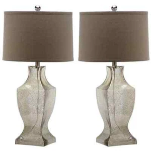 Glass Bottom 28.5 in. Antique Silver Urn Table Lamp with Wheat Shade (Set of 2) - Picture 1 of 4