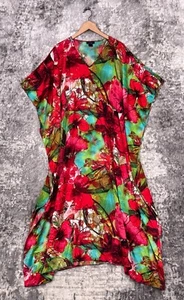 Natori Dress Small Womens Floral Satin Pullover Short Sleeve Maxi Kaftan - Picture 1 of 6