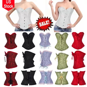 Women Steampunk Gothic Waist Corset Overbust Lace Up Bustier Tops Trainer Shaper - Picture 1 of 14