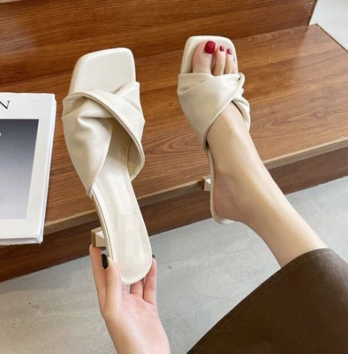 Women High Heel Sandals Summer Fashion Cat Heel Square Toe Slippers Dress Shoes - Image 1 of 4