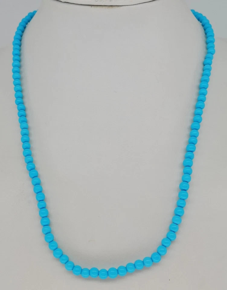 COLLANA DONNA ARGENTO PERLE AZZURRO TURCHESE SINTETIC LUNGA 45 VINTAGE CERIMONIA - Immagine 1 di 1