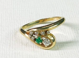 NACHLASS 14k Gelbgold Damen Ring echt Smaragd & Diamant Größe 7,75 - Bild 1 von 7