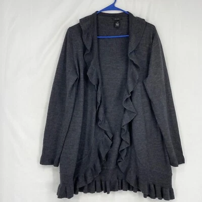 Suéter cárdigan Only Mine para mujer talla grande 100 % lana merino gris carbón LS Foto 1 de 4