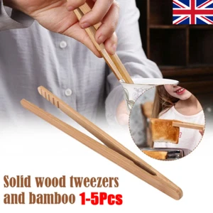 UK Bamboo Wood Wooden Toast Tong Toaster Tweezer Bread Sugar Ice Tea Food Salad` - Picture 1 of 10