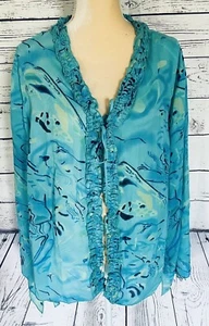 Dress U Women’s Size 24 Cardigan Silky Long Flare Sleeves Ruffle Trim Tie Close  - Picture 1 of 9