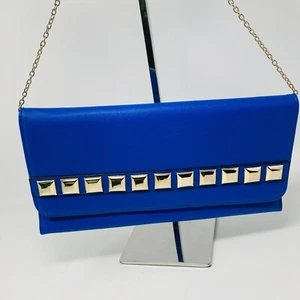 MMS Studio Women's Blue Shoulder Bag Clutch Crossbody Messenger Gold Chain - Picture 1 of 8