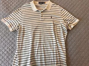 Polo Ralph Lauren Shirt Mens XL White Blue Stripe Pima Soft Touch Polo Cotton - Picture 1 of 4