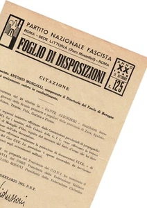 crv 175 1942 PARTITO NAZIONALE FASCISTA - Foglio disposizioni -"Dante Alighieri" - Imagen 1 de 1