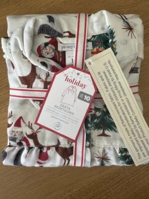 New Pottery Barn Kids Girls Holiday Christmas Santa Flannel Nightgown, 10 - Image 1 of 2