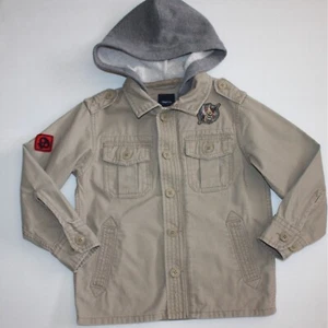 Gap Kids Portobello Collection Boy's Beige Skull Hooded Shirt Jacket size S 6 7 - Picture 1 of 3