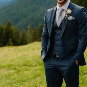 Blauer dreiteiliger Smokinganzug für Herren - elegant formell Hochzeit Party Kleidung Blazer - Bild 1 von 5