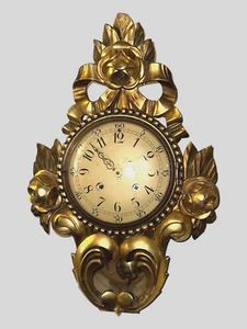 Reloj de Suecia antiguo vintage decorado con madera dorada - Imagen 1 de 12