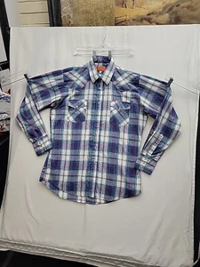 Vintage Ely Plains Western Pearl Snap Long Sleeve Shirt 16/34 Purple Teal White - Picture 1 of 4