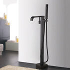 Black Floor Mounted Standing Bathtub Faucet Filler Mixer Tap Handheld Shower
