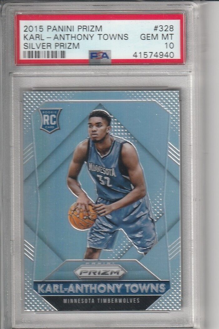 2015 Panini Prizm Karl-Anthony Towns Silver Prizm #328 Rookie RC PSA 10 Gem Mint