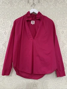 Blusa A Shirt Thing Mujer Penélope Rosa Caliente Cuello en V Volantes Cuello Talla M/L - Imagen 1 de 15