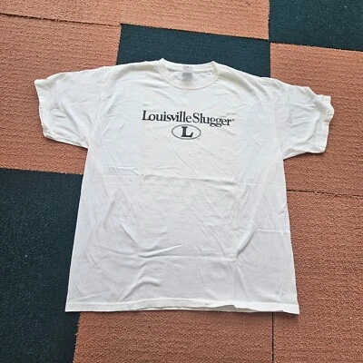 Stains* Vintage Louisville Slugger Big Spell Out T-Shirt Adult XL White X0a - Image 1 of 4