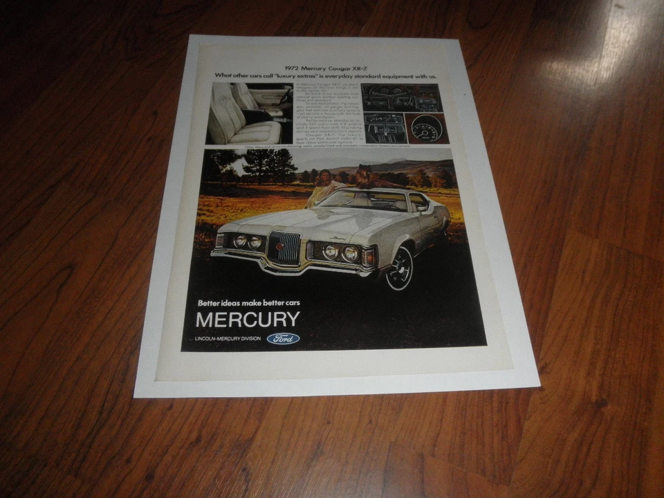 1972 MERCURY COUGAR XR-7 AD-"Everyday Equipment"-8 x 11 Mint - Image 1 of 1
