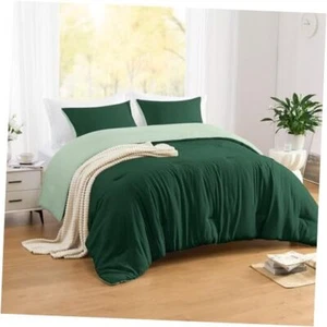 King Size Comforter Set, Fluffy Green King (104"x90") Dark Green/Sage Green - Picture 1 of 7