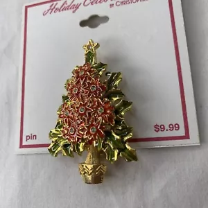 Broche prendedor vintage de esmalte de diamantes de imitación Christopher Radko árbol de Navidad de flor de pascua - Imagen 1 de 5
