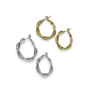 Gedrehte Seil Creolen-Leichte Silber Ohrringe für Damen-Frauen Gold Creolen - Picture 1 of 4