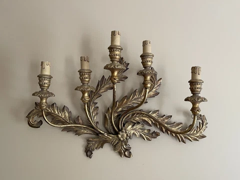 Antique French Tole Gilt Wood Wall Sconce Candelabra Cover