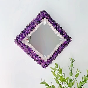 Espejo de pared cuadrado de amatista y selenita de 15" - Espejo de cristal artesanal - Imagen 1 de 4