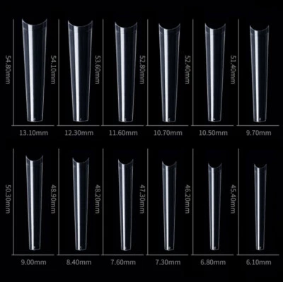 504 Piezas Puntas de Uñas Falsas Curvas C XXL Ataúd Extra Largo Uñas Falsas Salón 12 Tamaños Foto 1 de 4