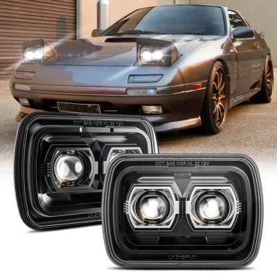 Par de Faróis de LED 7X6/5X7" Mais Brilhantes e Mais Novos Lâmpada de Feixe Hi-Lo Para Mazda RX-7 - Imagem 1 de 4