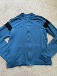 Ibex 100% Zque Merino Wool Full Zip Knit Sweater Pockets Blue Mens L - Picture 1 of 11