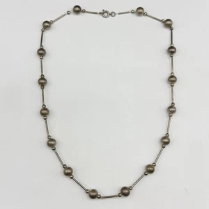 Vintage Sterlingsilber 7 mm Kugel Perle Station Stab Gliederkette 16,5 Zoll Halskette 8,3 g - Bild 1 von 6