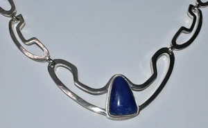 Erika Hult de Corral RIC Taxco Sterling Silver Sodalite Modern Link Necklace 19" - Picture 1 of 8