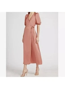 Maxi Vestido Express Satinado Manga Abullonada Cinturón Envolvente Nuevo con Etiquetas Talla XS Rosa S92 - Imagen 1 de 9