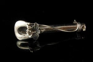 ANTIGUO BROCHE BARRA ESTERLINA FLOR IRIS ESTILO ART NOUVEAU MR - Imagen 1 de 6