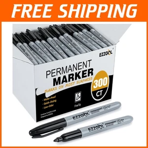 Non-Toxic Fine Tip Black Permanent Markers - 300 Pack for School and Office Use - Picture 1 of 10