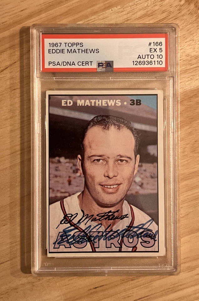 1967 Topps Eddie Mathews PSA 5 ADN automático 10 #166 (1/13 autenticado) Foto 1 de 3