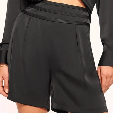 Ramy Brook Joss Black Satin Short Size 10 MSRP $295 Pockets Pleats NWT 💚 - Image 1 of 3